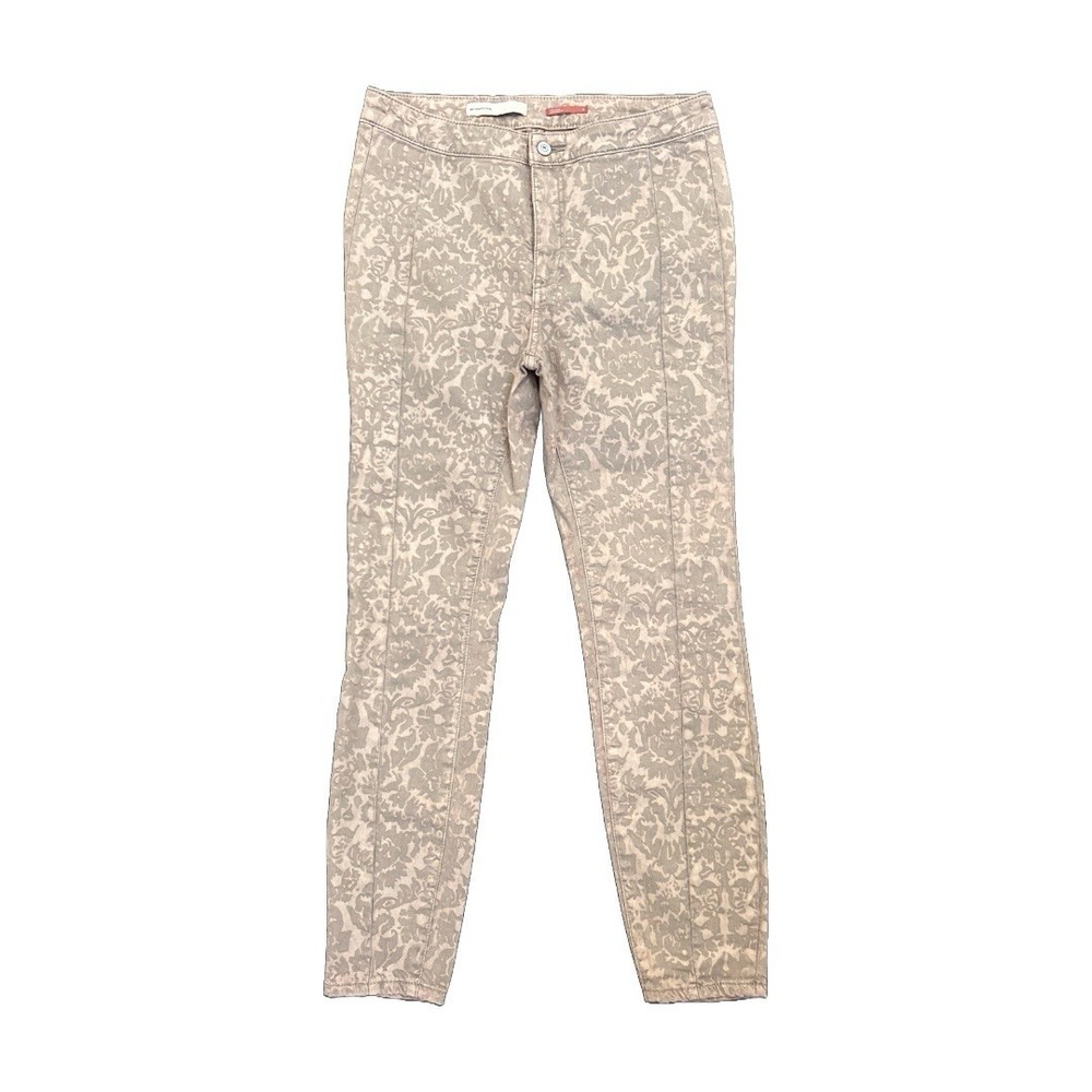 Anthropologie Pilcro High Rise Flocked Floral Denim Leggings Brown 29 Slim Fit‎